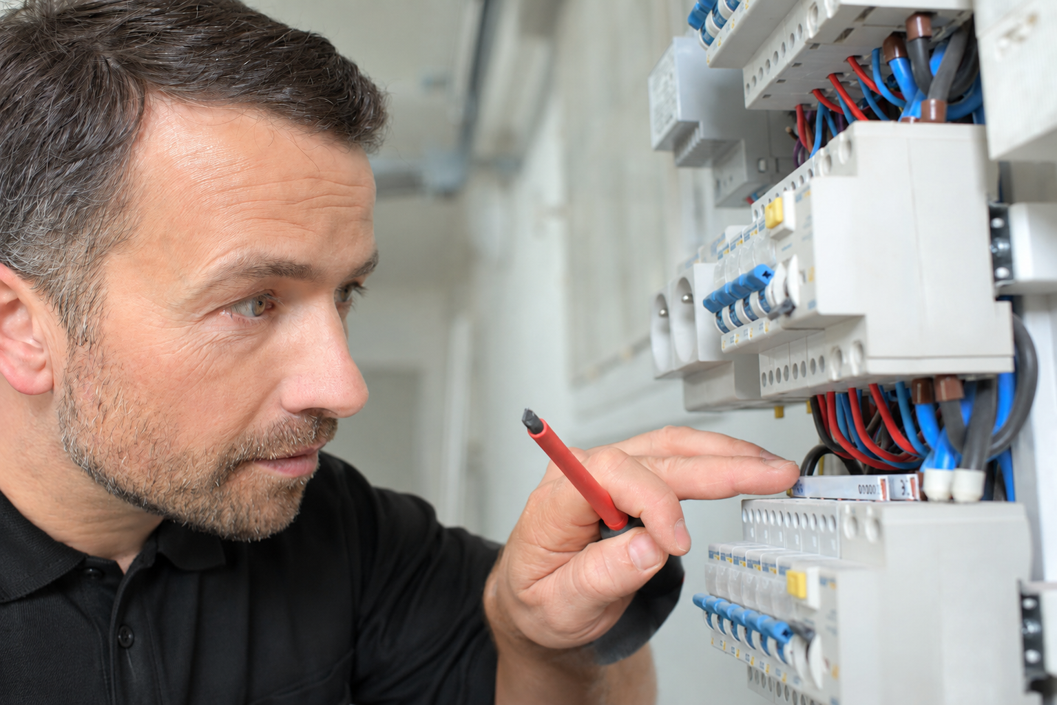 Electrician labelling circuits in a newly installed consumer unit